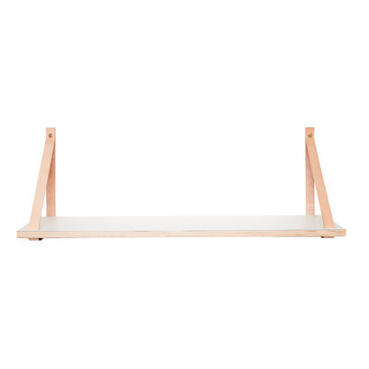 Wandplank met leren riemen wit